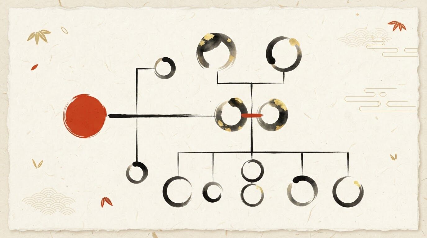 義姉が配偶者の姉または兄の妻となる関係を表した和モダンな家系図