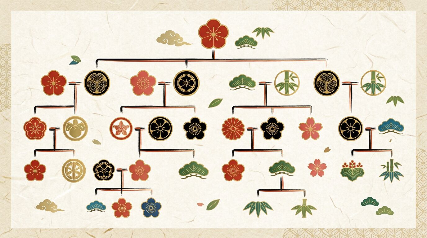 原戸籍から読み取った家族関係を整理した和モダンな家系図の図解