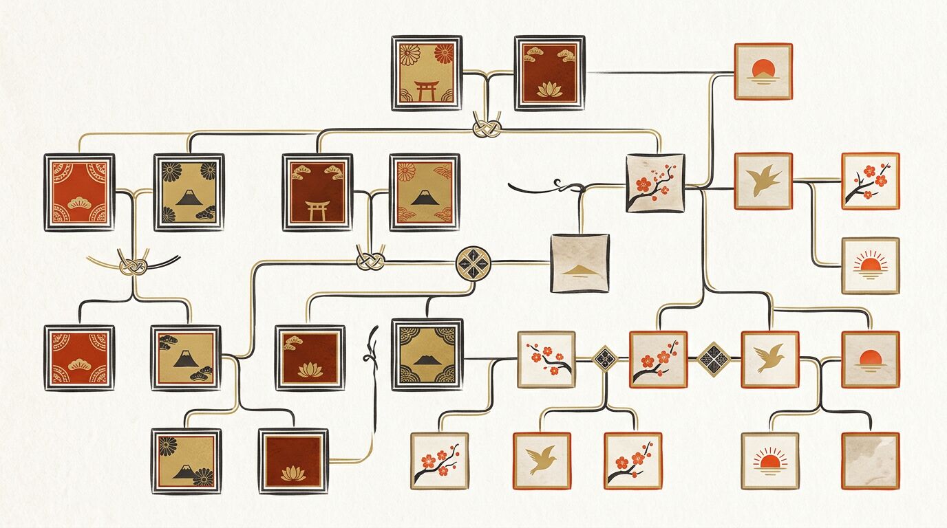 故人を二重枠で表した家系図の書き方の図解
