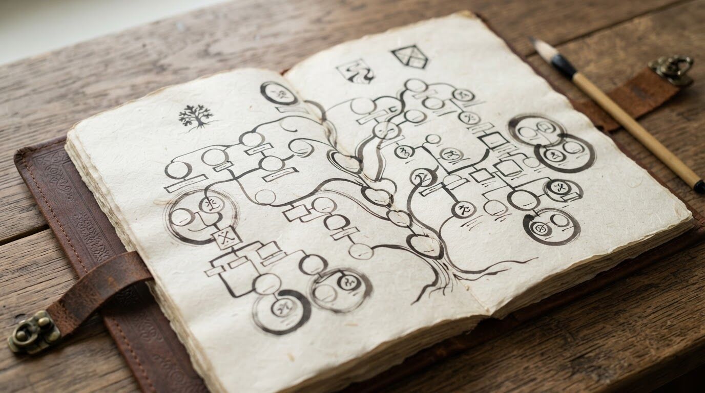 家系図めぐりの家系図作成代行｜戸籍で先祖を辿り製本した家系図が届くイメージ