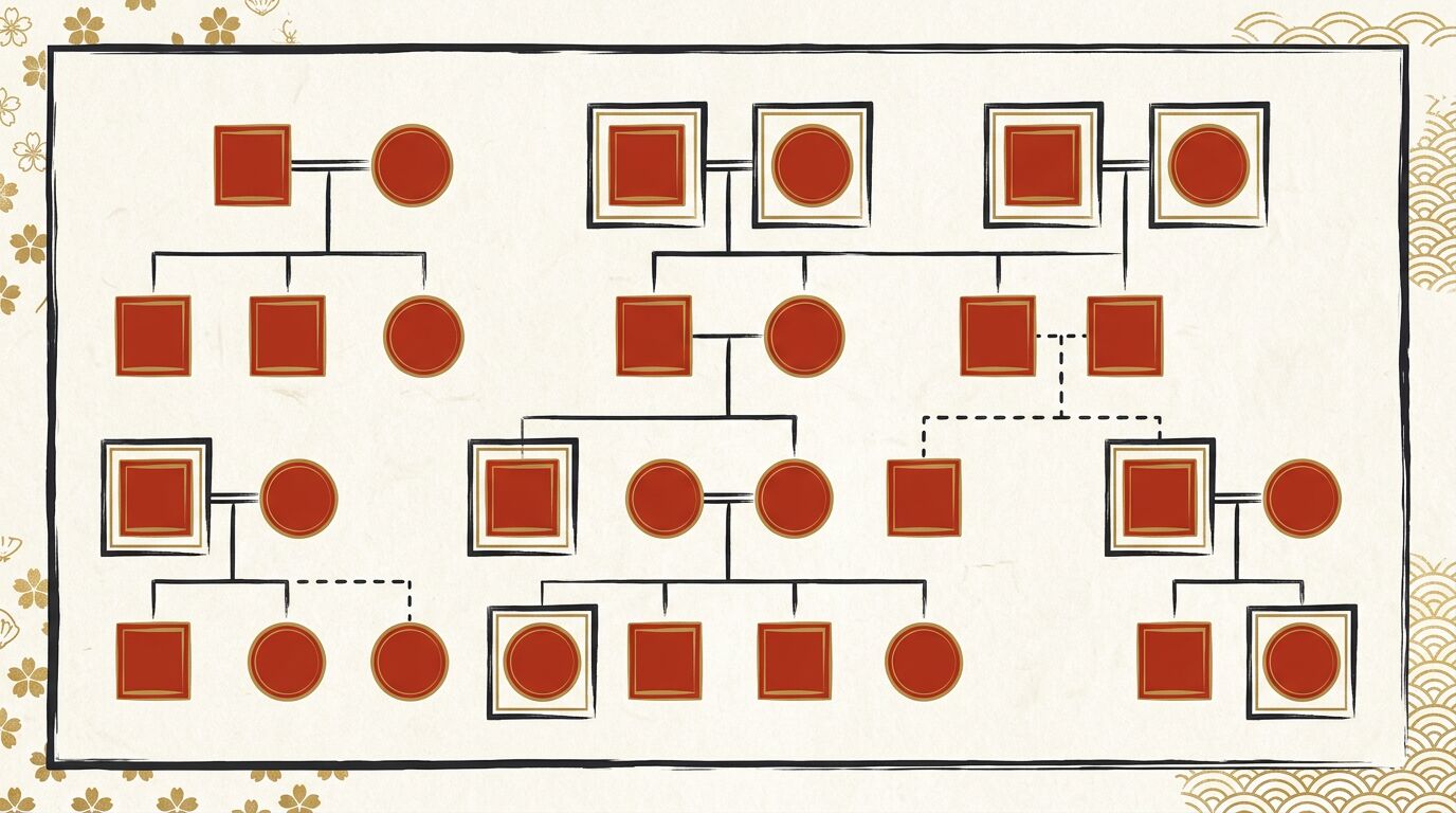 家系図の見方・読み方(記号と線)の図解