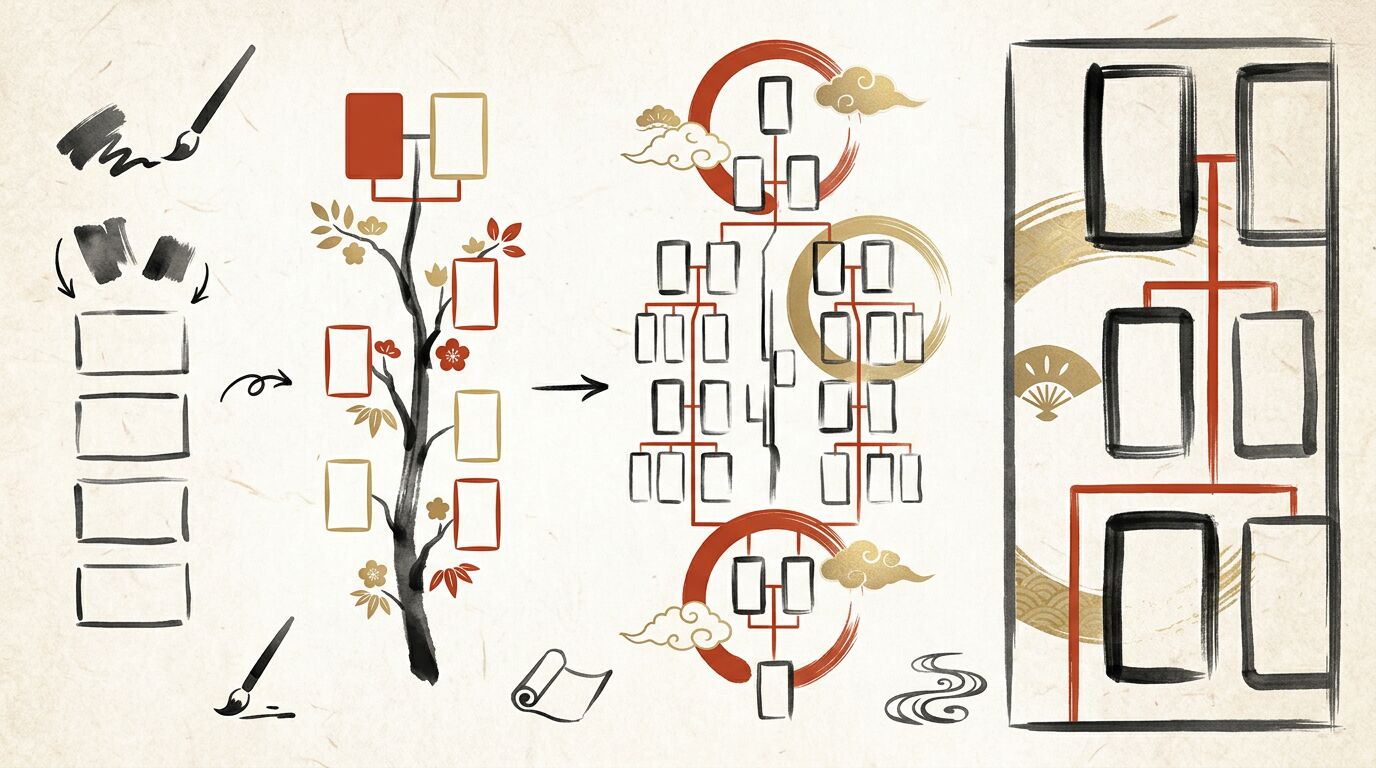 家系図の縦書き・縦組みレイアウト｜伝統的な並べ方と作り方