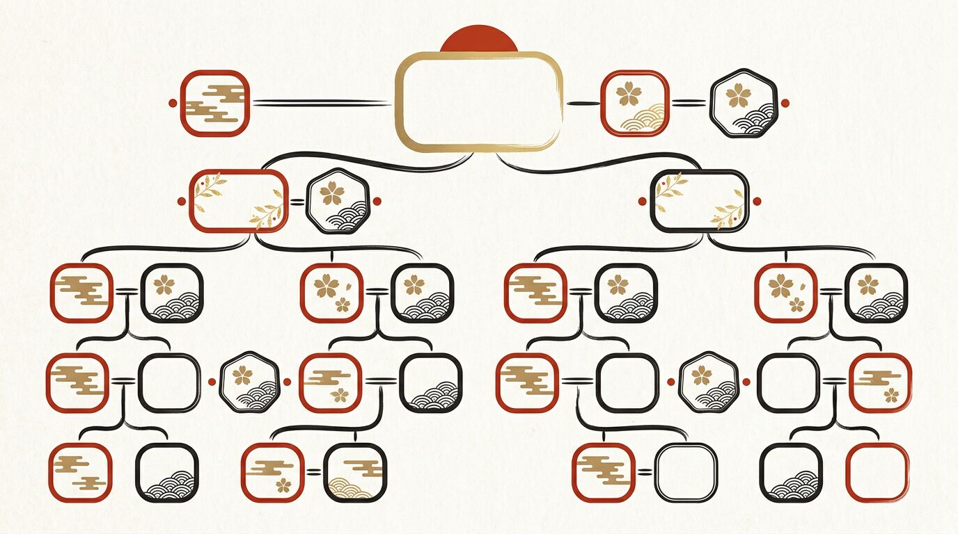 戸籍の証明書の種類を家系図とともに整理した和モダンな図解